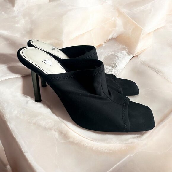 ZARA Black Strech Sandals Heels Size 7.5 / 38 - Picture 1 of 11